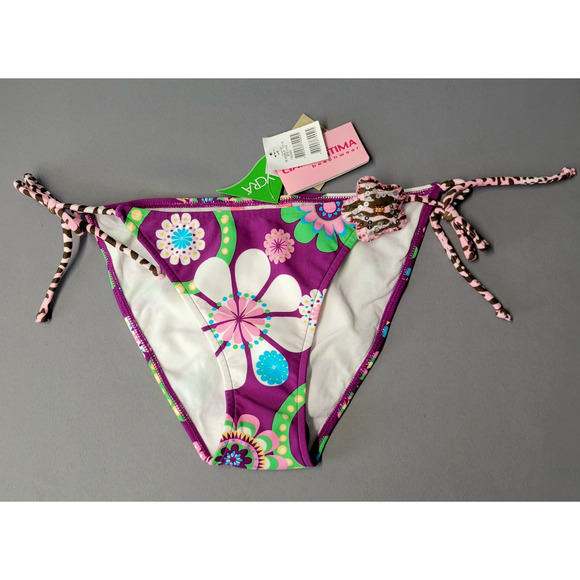 Cia Maritima Cheeky Bikini Bottom Womens Large 42 Swim Side Tie Floral Retro New - Picture 1 of 13